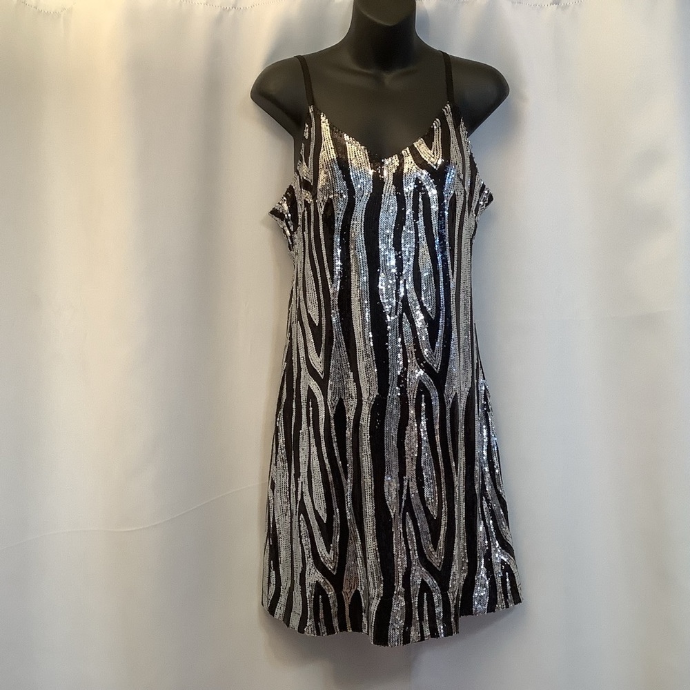 Sandra Venditti Milan Dress Women’s Small Sequins Bodycon Animal Silver Black